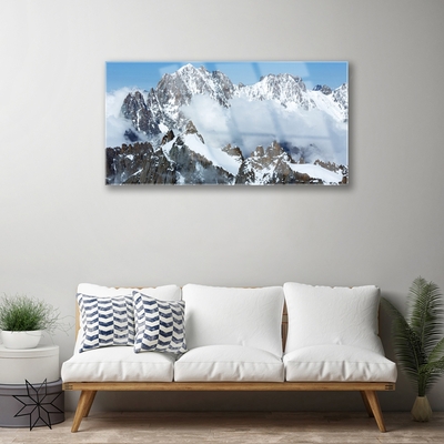 Image sur verre Tableau Montagnes paysage bleu gris blanc