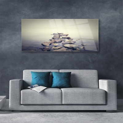 Image sur verre Tableau Pierres eau paysage blanc gris