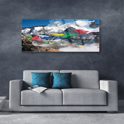 Image sur verre Tableau Montagnes paysage bleu gris blanc