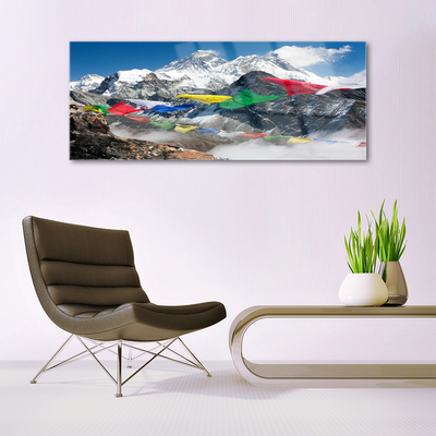 Image sur verre Tableau Montagnes paysage bleu gris blanc