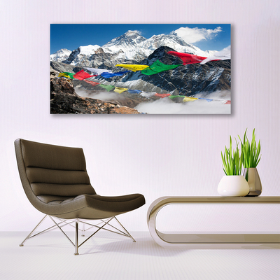 Image sur verre Tableau Montagnes paysage bleu gris blanc