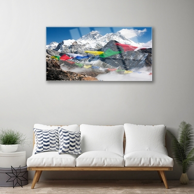 Image sur verre Tableau Montagnes paysage bleu gris blanc