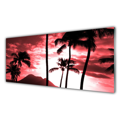 Image sur verre Tableau Montagne palmiers nature rose noir blanc