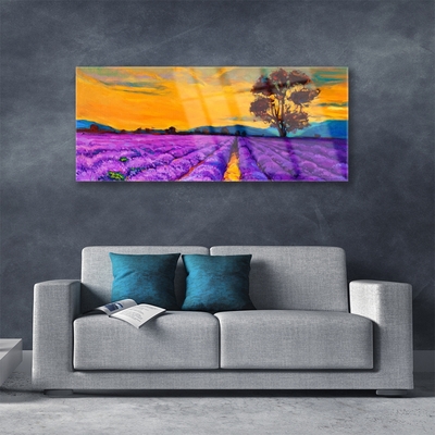 Image sur verre Tableau Champ paysage violet jaune brun