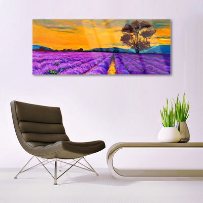 Image sur verre Tableau Champ paysage violet jaune brun