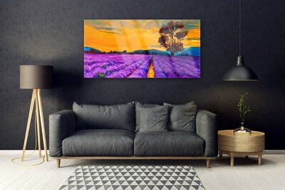 Image sur verre Tableau Champ paysage violet jaune brun