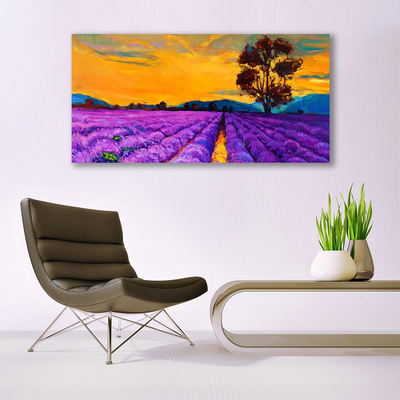 Image sur verre Tableau Champ paysage violet jaune brun