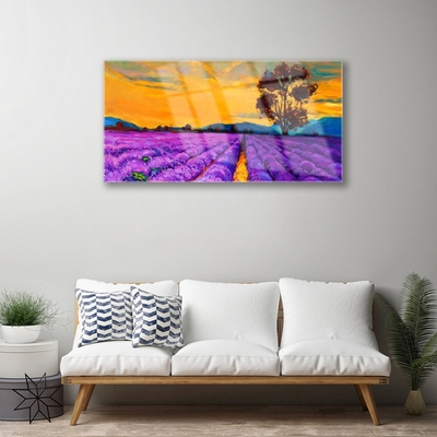 Image sur verre Tableau Champ paysage violet jaune brun