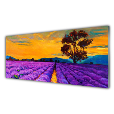 Image sur verre Tableau Champ paysage violet jaune brun