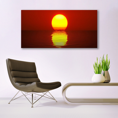 Image sur verre Tableau Coucher du soleil mer paysage orange jaune