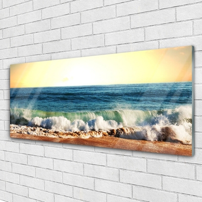 Image sur verre Tableau Mer plage paysage brun bleu