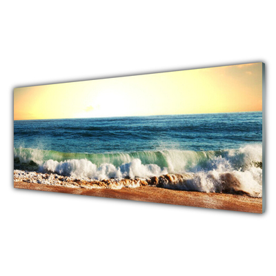 Image sur verre Tableau Mer plage paysage brun bleu