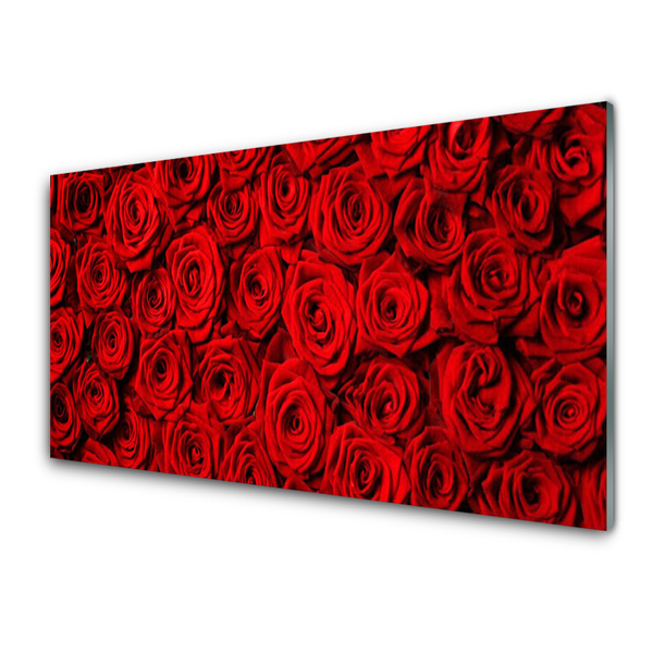Image sur verre Tableau Roses floral rouge vert blanc