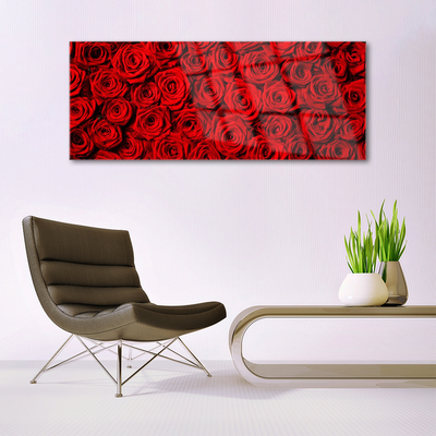 Image sur verre Tableau Roses floral rouge vert blanc