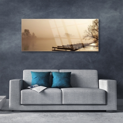 Image sur verre Tableau Pont eau brouillard paysage sépia