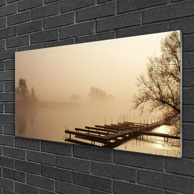 Image sur verre Tableau Pont eau brouillard paysage sépia