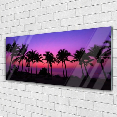 Image sur verre Tableau Palmiers paysage noir violet rose