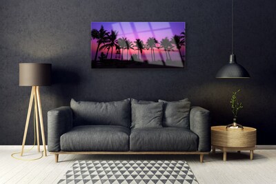 Image sur verre Tableau Palmiers paysage noir violet rose