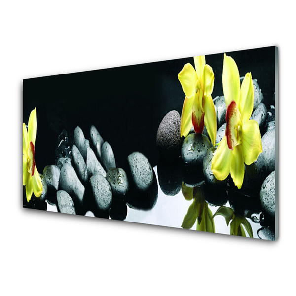 Image sur verre Tableau Fleurs pierres floral jaune noir