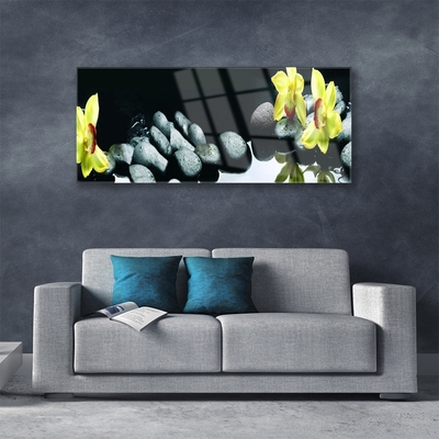 Image sur verre Tableau Fleurs pierres floral jaune noir