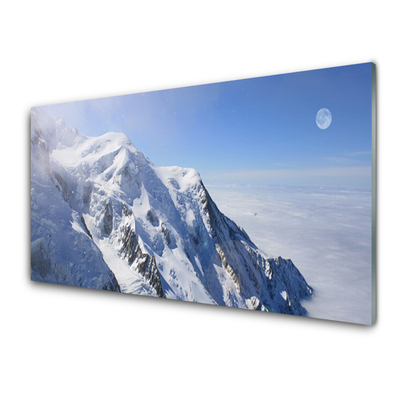 Image sur verre Tableau Montagnes paysage bleu blanc