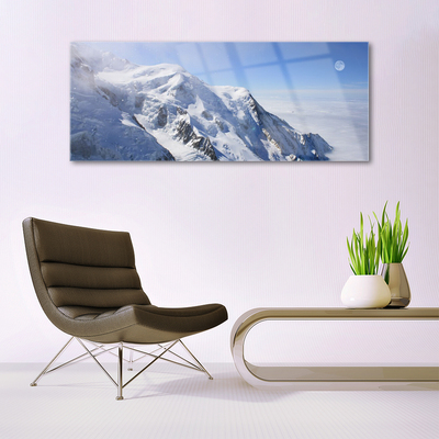 Image sur verre Tableau Montagnes paysage bleu blanc