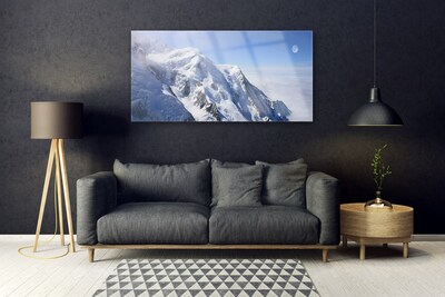 Image sur verre Tableau Montagnes paysage bleu blanc