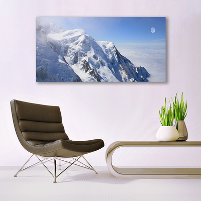 Image sur verre Tableau Montagnes paysage bleu blanc