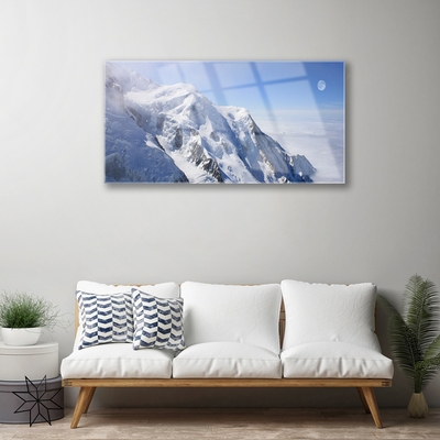 Image sur verre Tableau Montagnes paysage bleu blanc