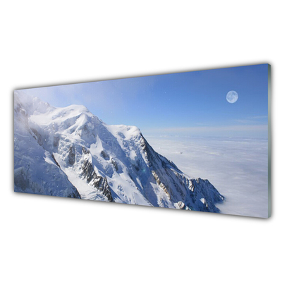 Image sur verre Tableau Montagnes paysage bleu blanc