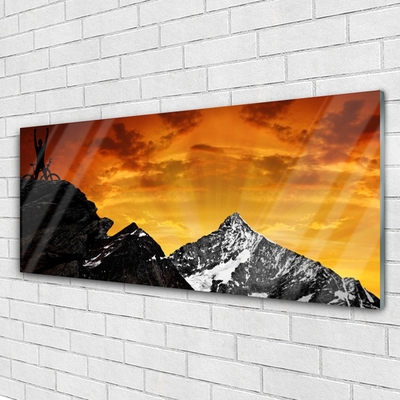 Image sur verre Tableau Montagnes paysage orange gris noir