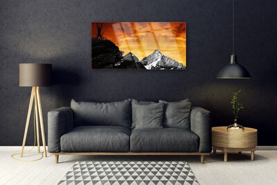 Image sur verre Tableau Montagnes paysage orange gris noir