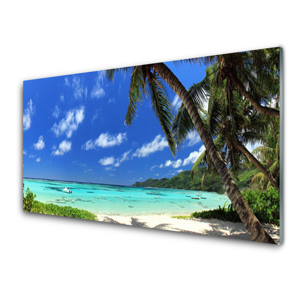 Image sur verre Tableau Palmiers mer paysage bleu vert brun