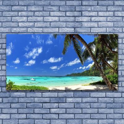 Image sur verre Tableau Palmiers mer paysage bleu vert brun