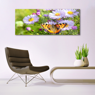 Image sur verre Tableau Fleurs papillon nature orange violet jaune vert