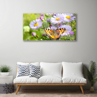 Image sur verre Tableau Fleurs papillon nature orange violet jaune vert