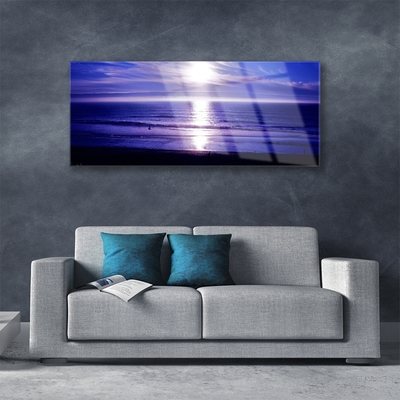 Image sur verre Tableau Mer soleil paysage blanc violet