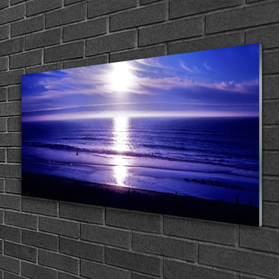 Image sur verre Tableau Mer soleil paysage blanc violet
