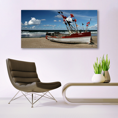 Image sur verre Tableau Mer plage plage paysage bleu rouge blanc brun