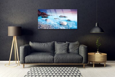 Image sur verre Tableau Mer pierres plage paysage bleu gris rose