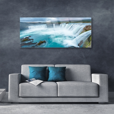 Image sur verre Tableau Cascade nature bleu blanc