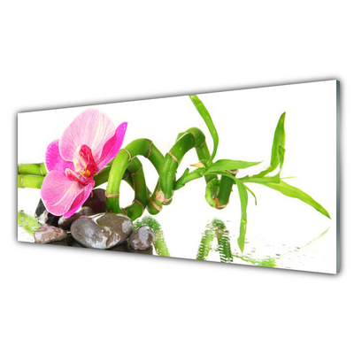 Image sur verre Tableau Fleur floral rose vert gris blanc