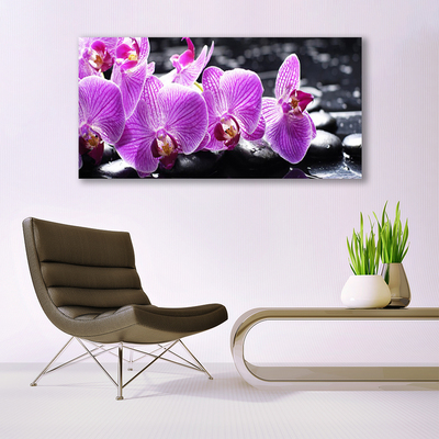 Image sur verre Tableau Fleurs pierres floral violet noir