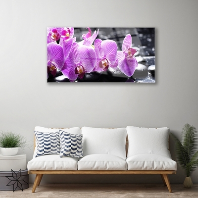 Image sur verre Tableau Fleurs pierres floral violet noir