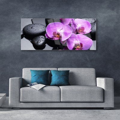 Image sur verre Tableau Fleurs pierres floral violet noir