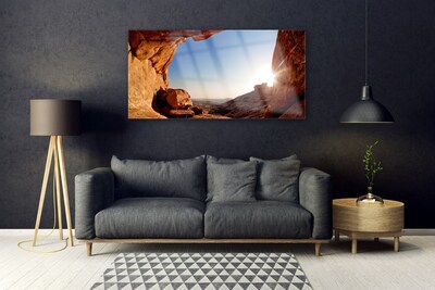 Image sur verre Tableau Roche soleil paysage brun bleu