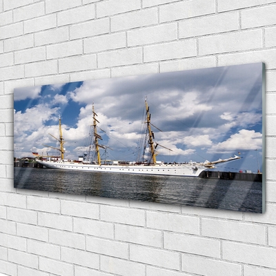 Image sur verre Tableau Eau bateau paysage bleu blanc