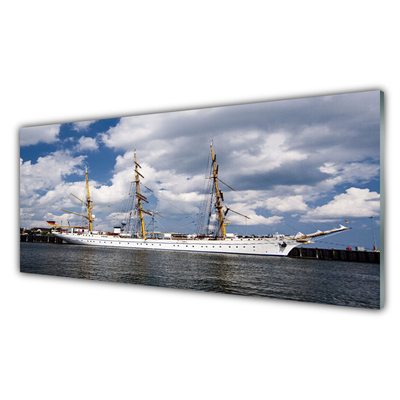 Image sur verre Tableau Eau bateau paysage bleu blanc