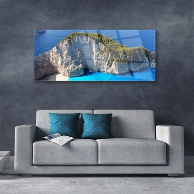 Image sur verre Tableau Roche mer paysage gris vert bleu