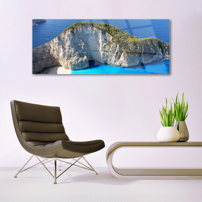 Image sur verre Tableau Roche mer paysage gris vert bleu